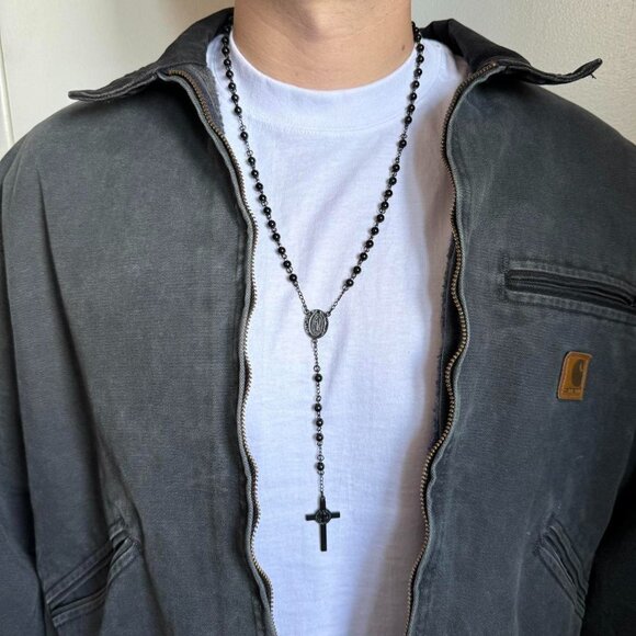y2k 2000s black rosary bead necklace - Picture 1 of 8